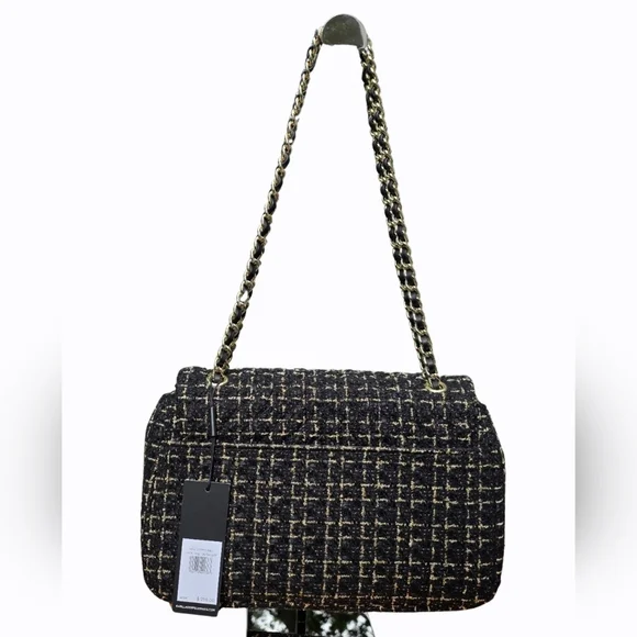 Karl Lagerfeld Tweed & Leather Bag w/ Adjustable Chain Strap NWT